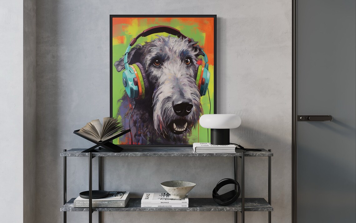 Irish Wolfhound Wearing Headphones Colorful Pop Dog Art Poster - Image 2