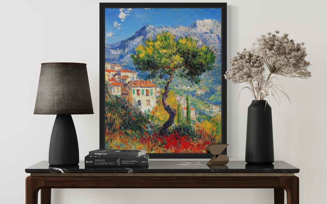 Hillside Coastal Village with Umbrella Pine Impressionist Poster - Image 3