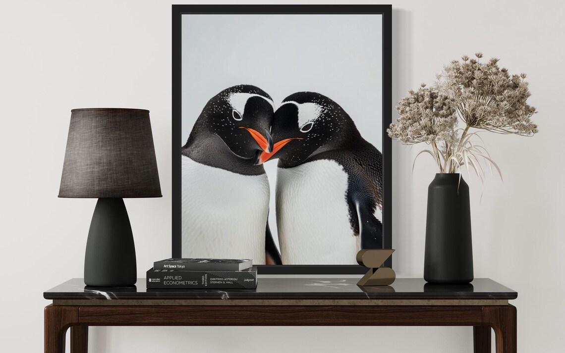 Gentoo Penguin Couple Touching Beaks Tender Wildlife Photo Poster - Image 2