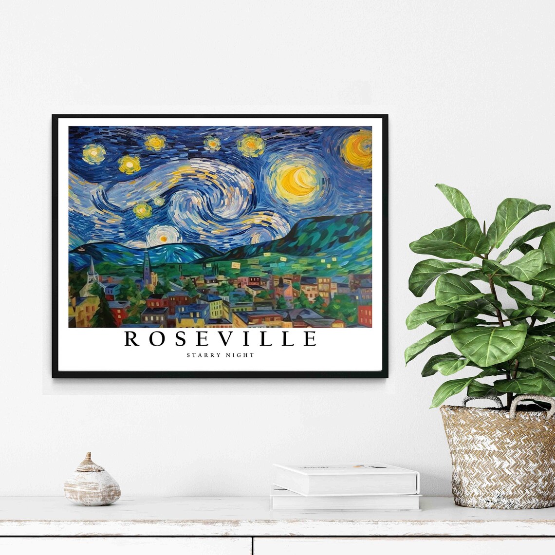 Roseville California Starry Night Art Print Van Gogh Roseville Poster Wall Art Original Roseville Painting Decor - Image 2
