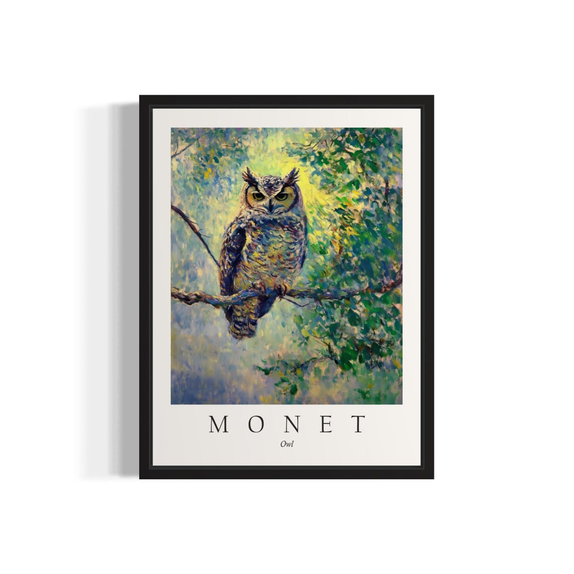 Great Horned Owl Resting on a Branch Monet Style Wildlife Poster