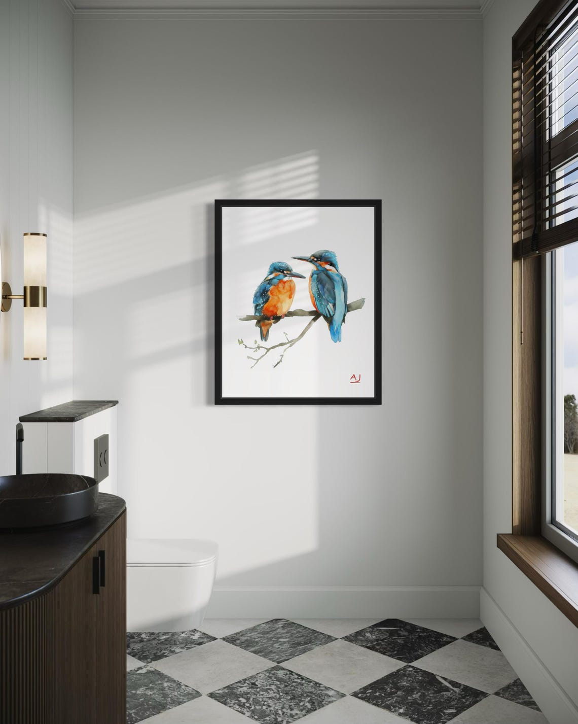 Two Kingfishers Perched Together In Watercolor Bird Art Poster - Image 3