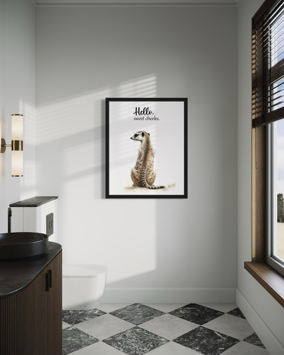 Hello Sweet Cheeks Meerkat Standing Up Bathroom Humor Poster - Image 4