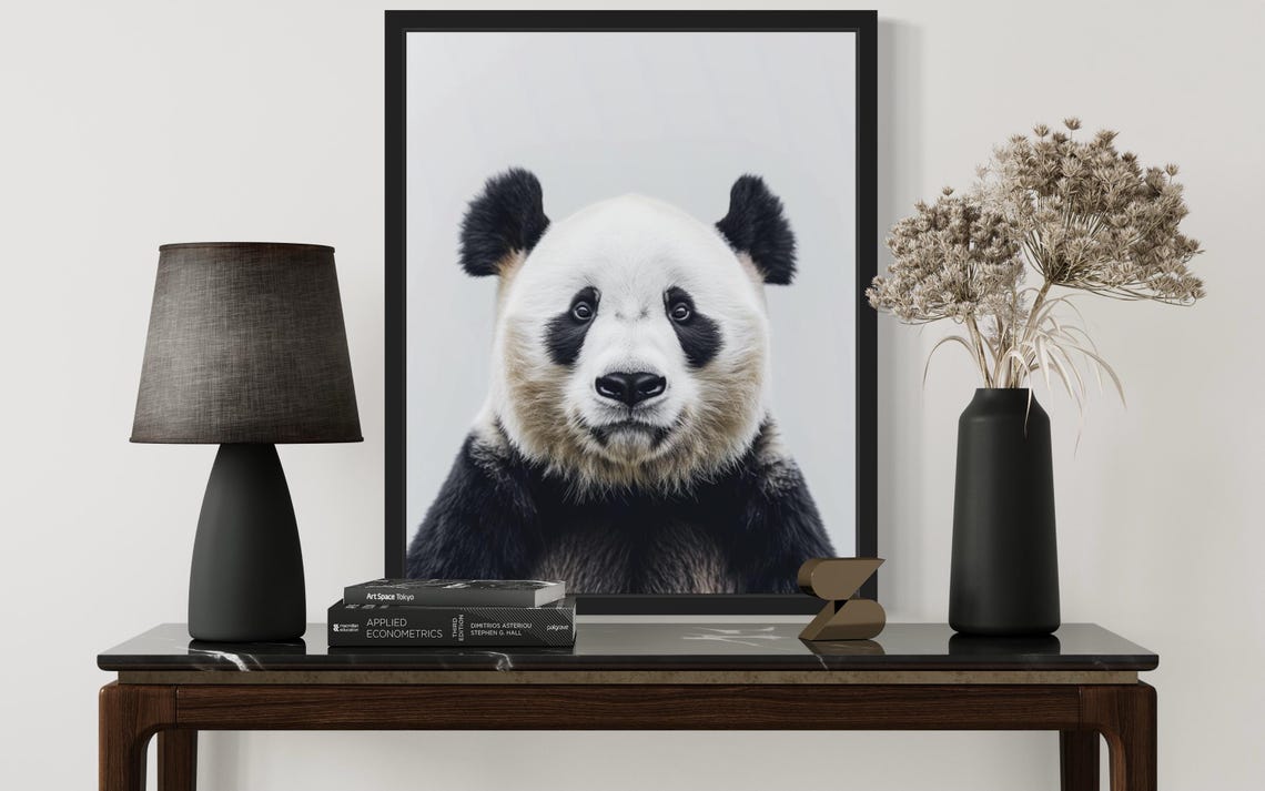 Adorable Giant Panda Face Close-Up on Gray Background Photo Poster - Image 2
