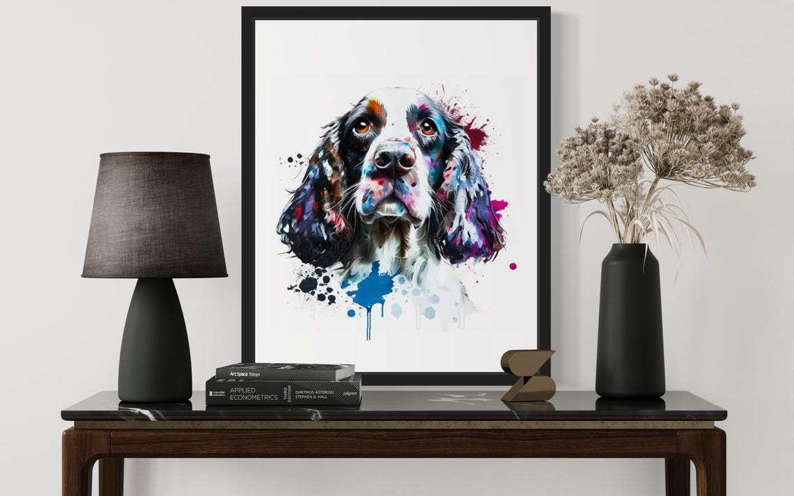 English Springer Spaniel Watercolor Splash Portrait Dog Art Poster - Image 3