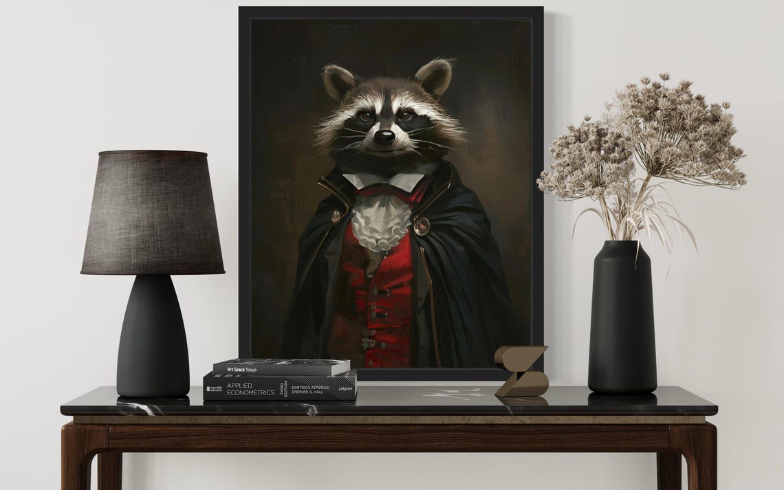Raccoon Vampire Aristocratic Gothic Portrait Oil Painting Poster - Image 2