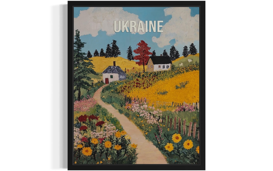Ukraine Flower Meadow Village Vintage Travel Poster Artwork Scene