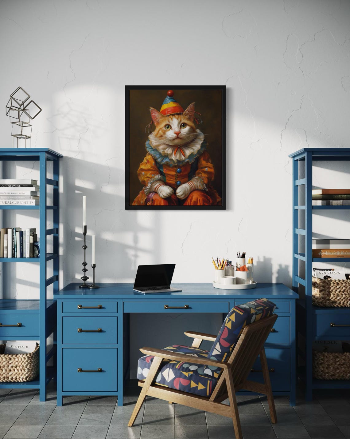 Ginger Cat Dressed As Clown With Party Hat And Ruffled Collar Poster - Image 4
