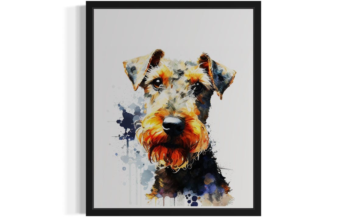 Welsh Terrier Watercolor Portrait Rustic Breed Dog Art Poster