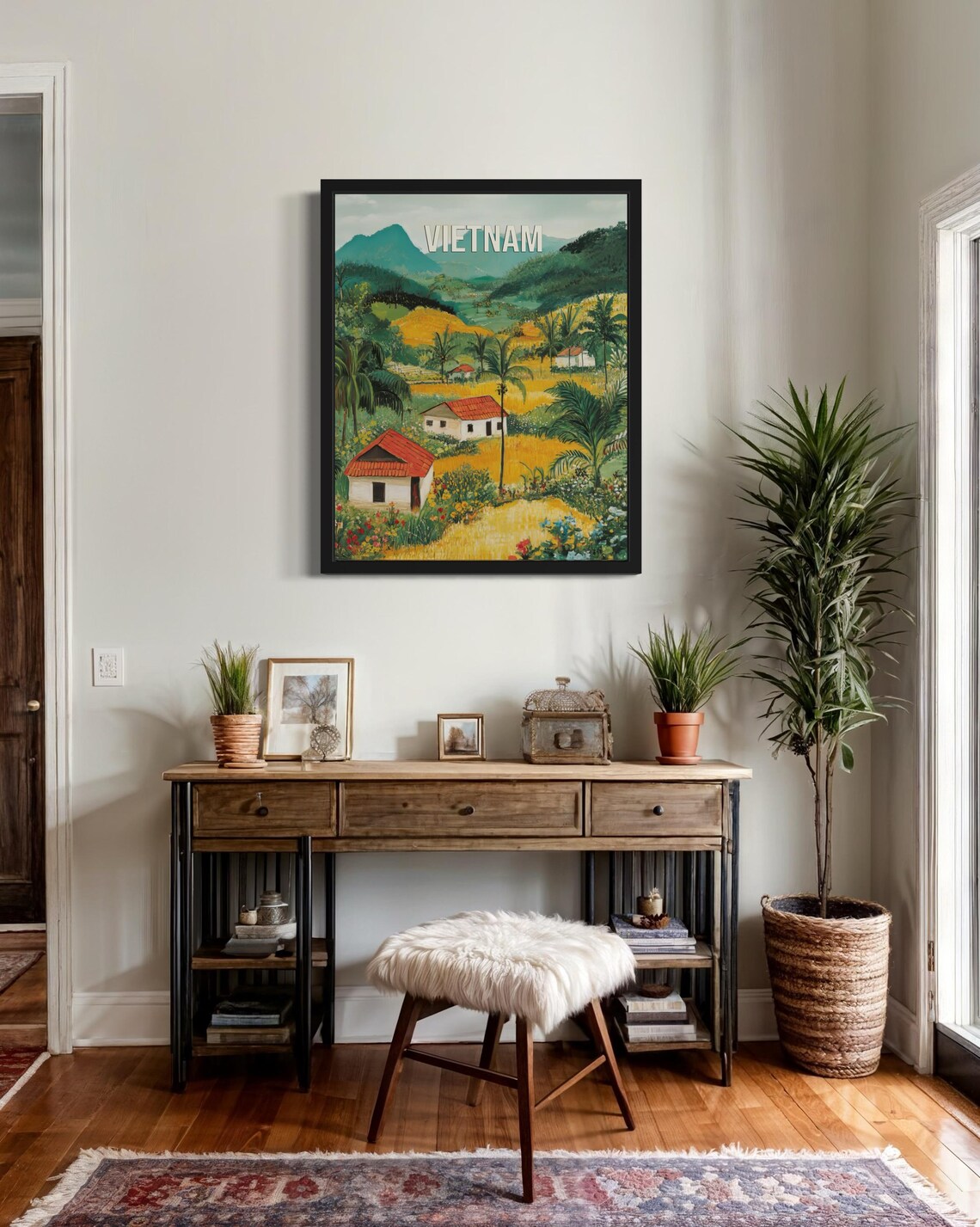 Vietnam Tropical Village Palm Trees Vintage Travel Poster Scene - Image 3