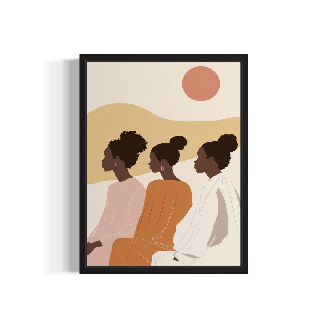 Three Women Sunset Silhouettes Warm Boho Minimalist Art Print