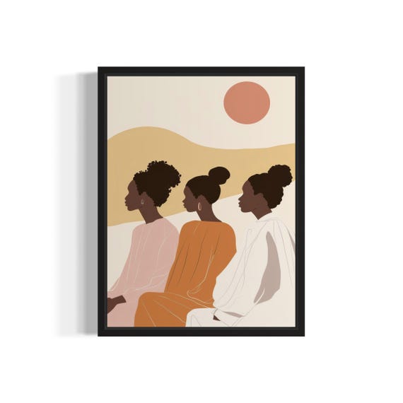 Female With Friends African Art Print Wall Poster Original Paint Artwork Decor