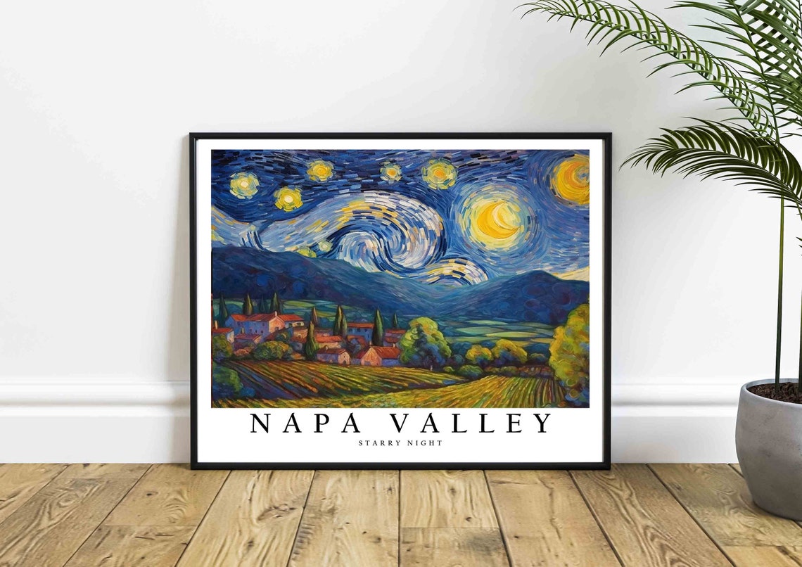 Napa Valley Starry Night Vineyard Village Rolling Hills Poster - Image 4