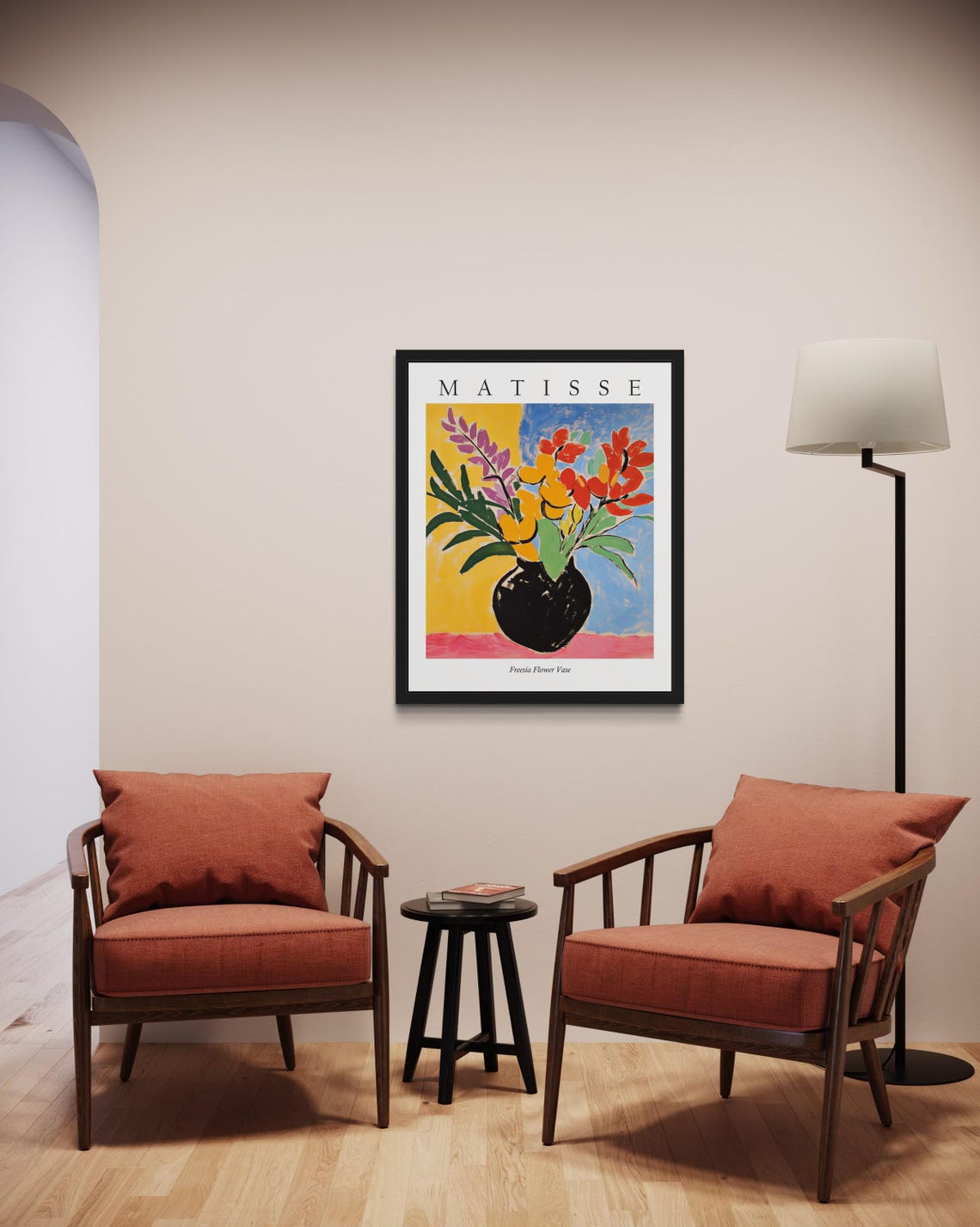 Freesia Flower Vase with Bold Red Yellow Matisse Style Art Poster - Image 2