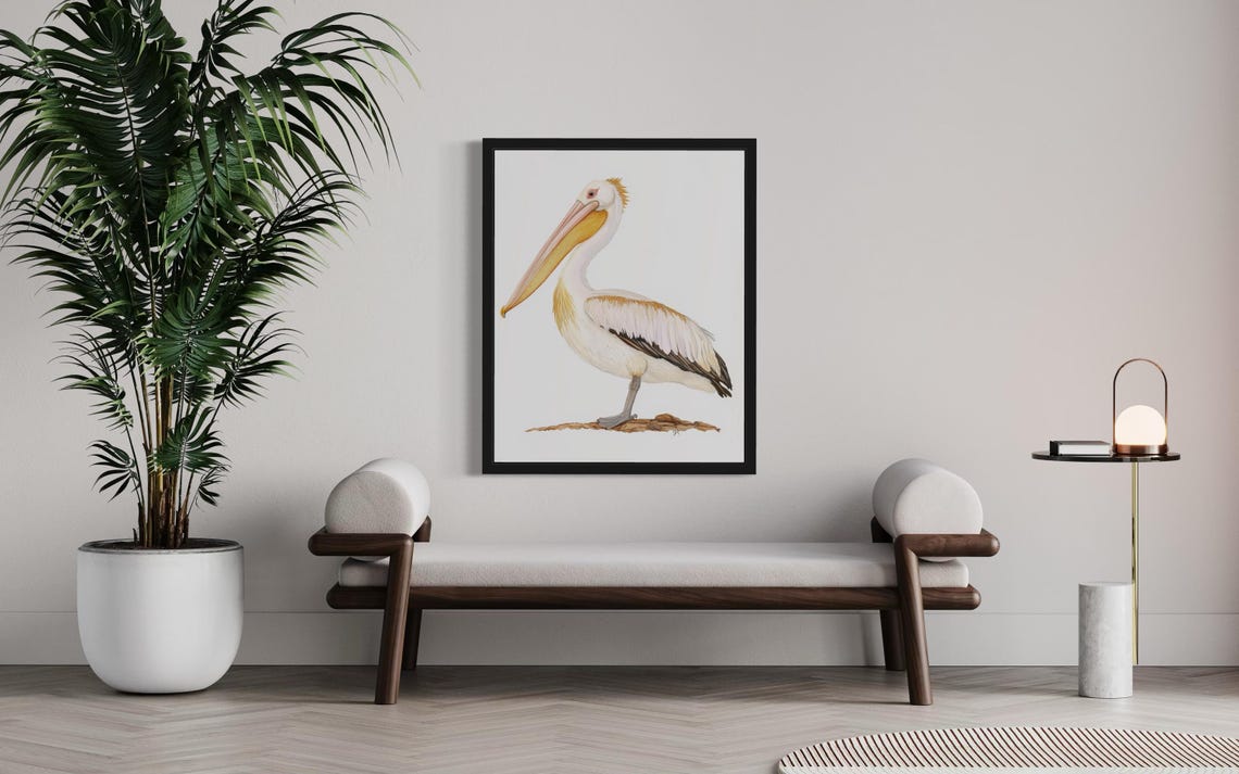 Graceful White Pelican Standing Tall Watercolor Style Bird Art Poster - Image 4