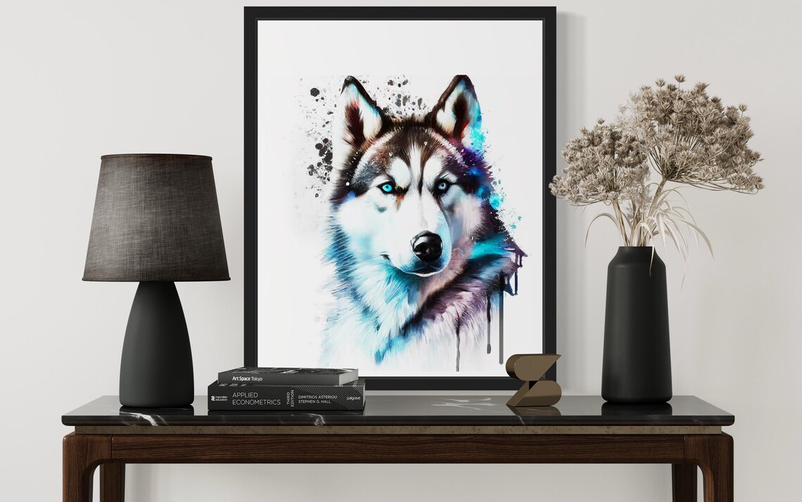 Siberian Husky Blue Eyes Watercolor Portrait Snow Dog Art Poster - Image 3