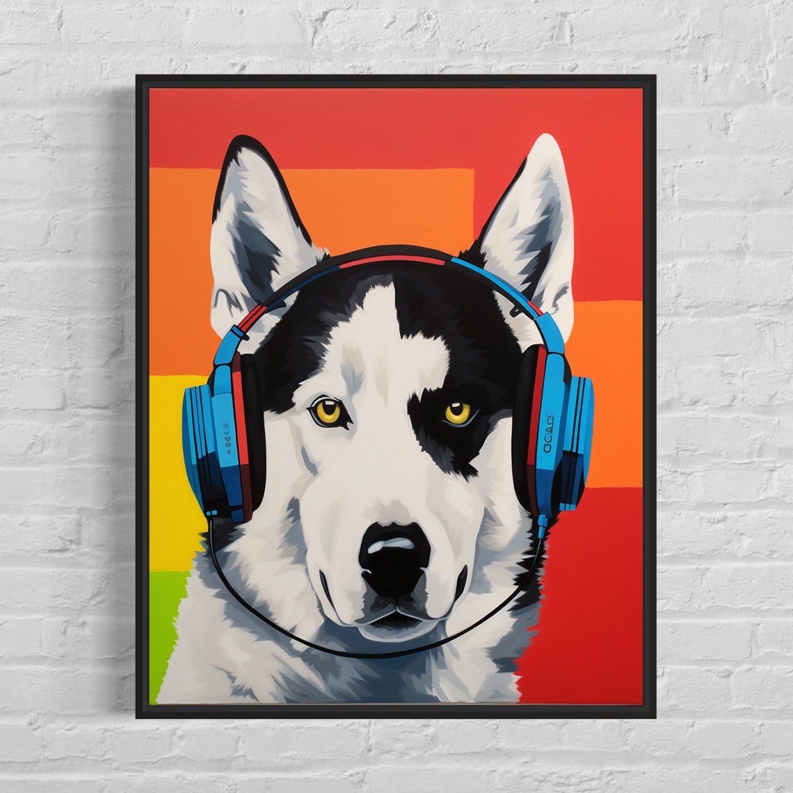 Siberian Husky Wearing Headphones Colorful Pop Art Dog Poster