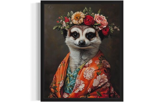 Meerkat Animal With Flower Art Print Wall Poster Original Paint Artwork Decor