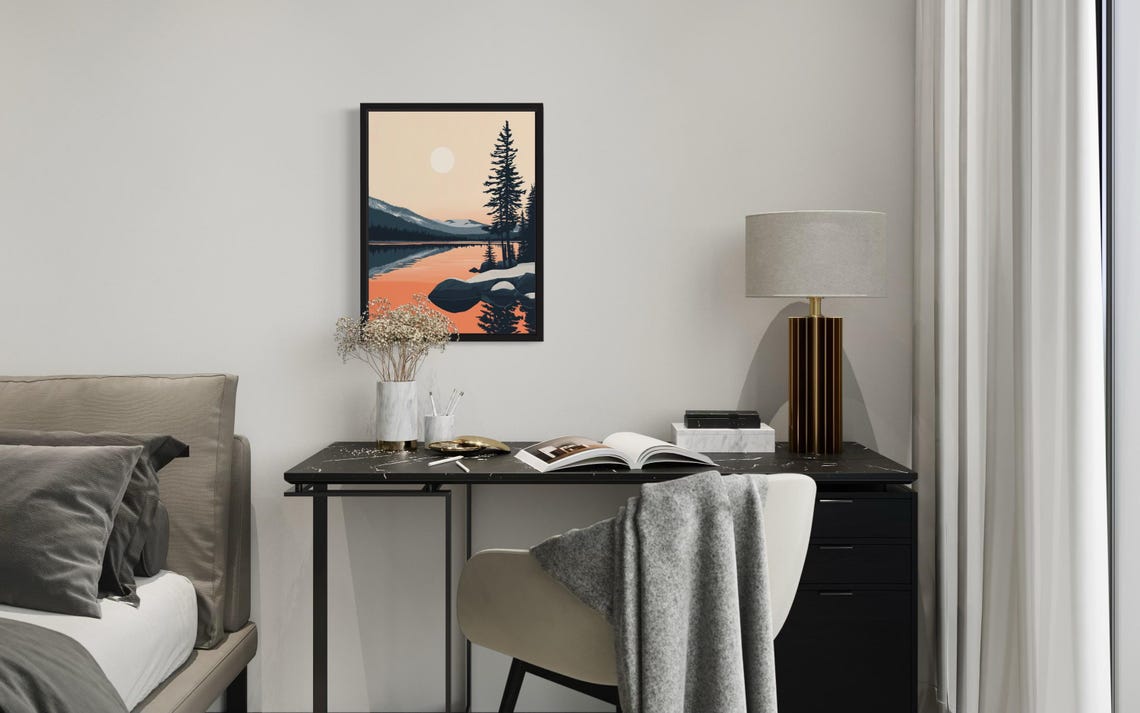 Tahoe Basin Glowing Sunset Lake Reflection Tranquil Boho Art Poster - Image 3