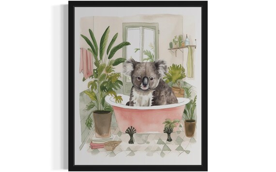 Cute Koala Sitting in a Pink Bathtub Bathroom Decor Art Poster