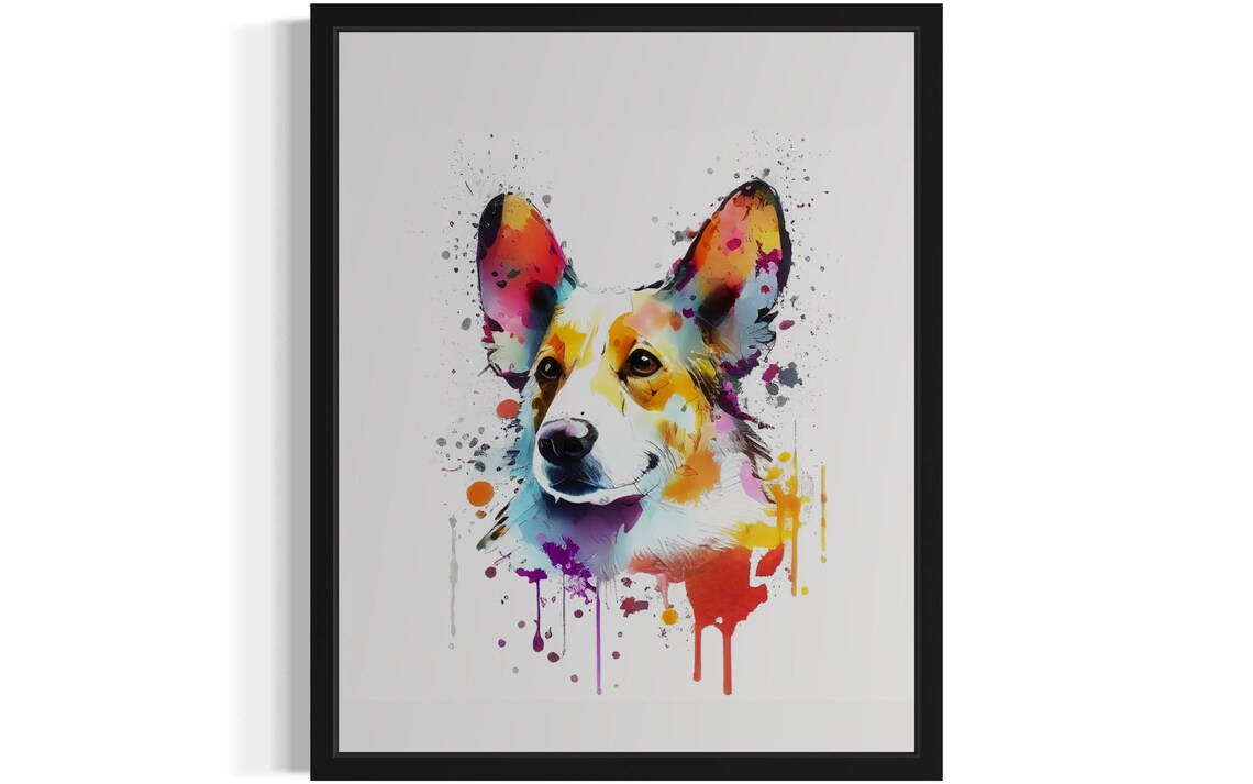 Cardigan Welsh Corgi Watercolor Splash Portrait Ink Art Poster