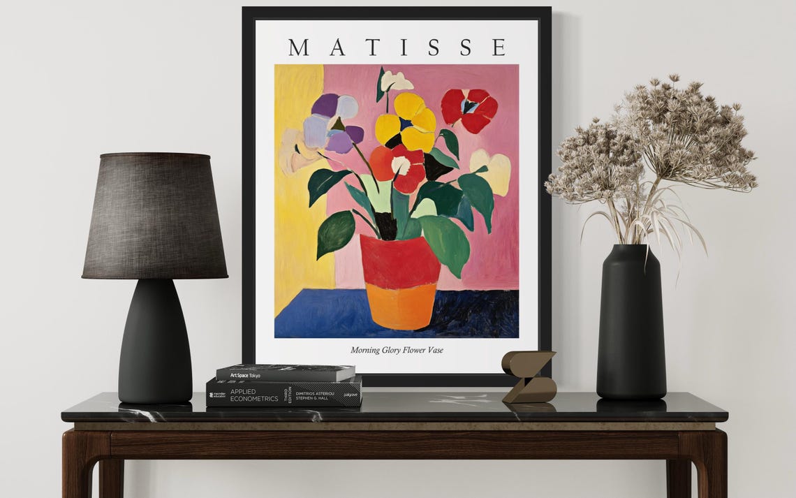 Morning Glory Flower Vase on Blue Table Matisse Style Art Poster - Image 3