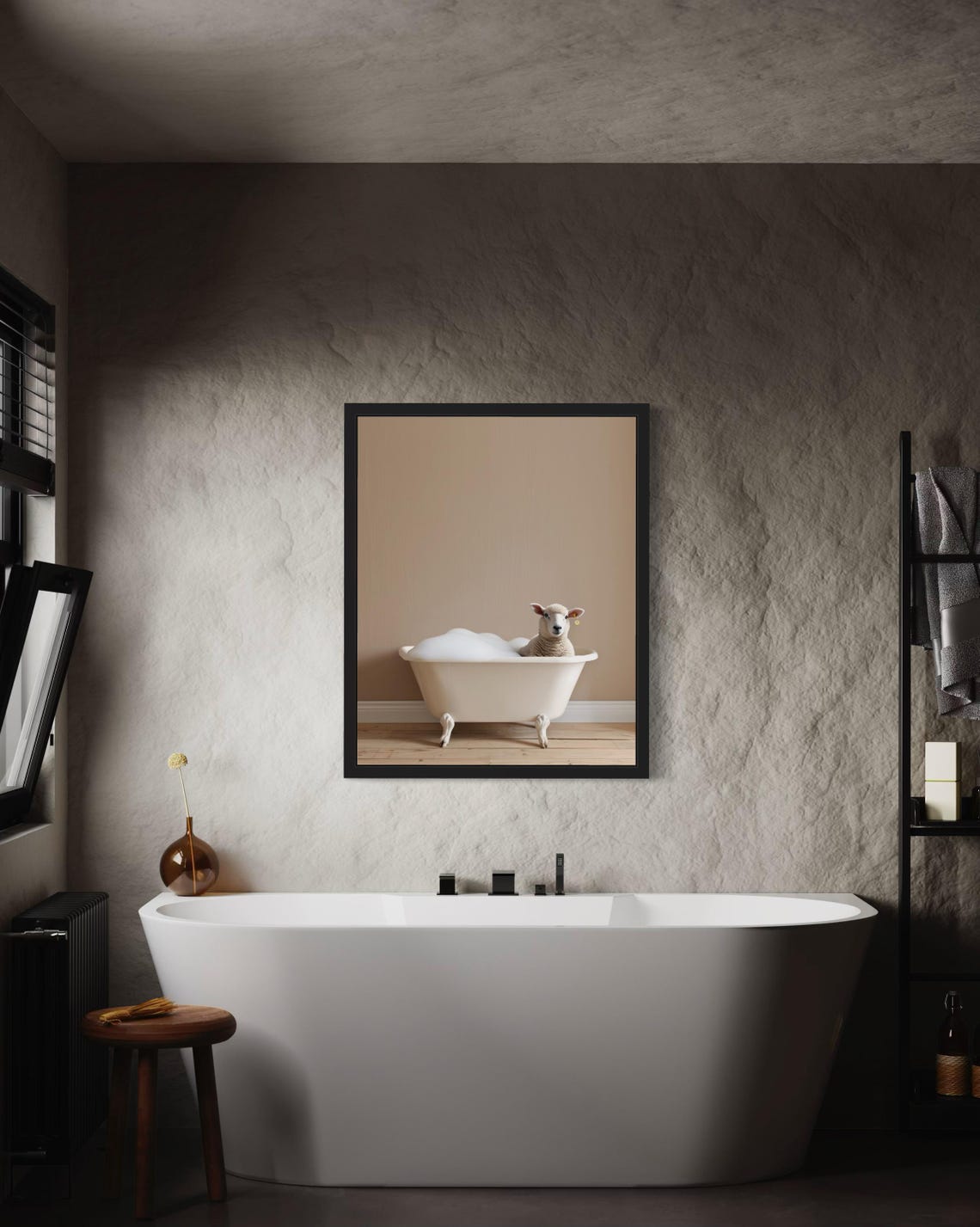 Lamb Sitting in a White Clawfoot Bubble Bath Tub Photo Poster - Image 3