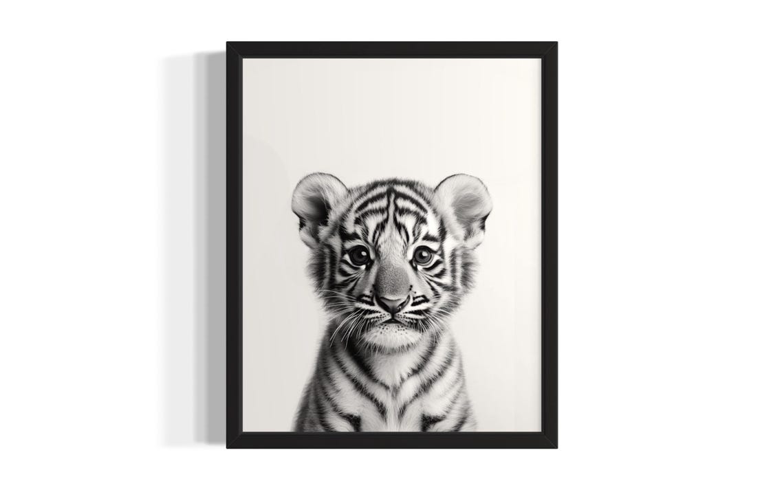 Cute Tiny Baby Tiger Black And White Minimalist Portrait Poster
