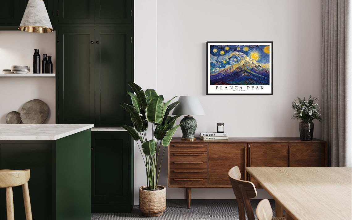Blanca Peak Colorado Starry Night Snowy Mountain Summit Art Poster - Image 3