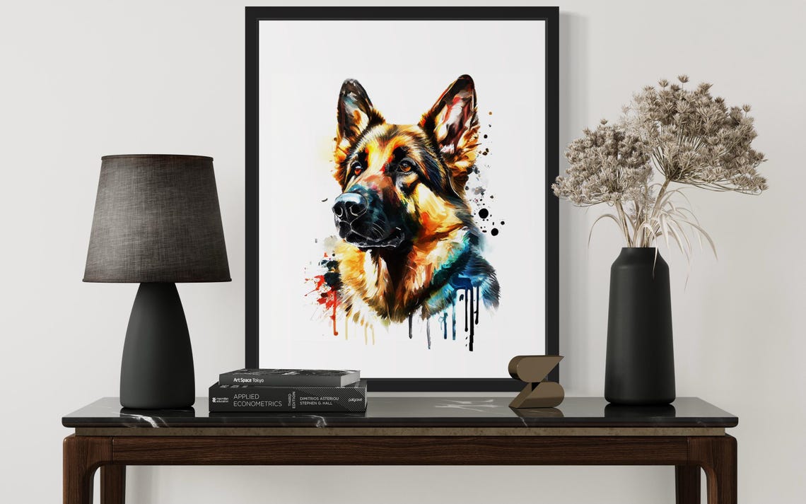 German Shepherd Paint Splash Watercolor Portrait Dog Art Poster - Image 4