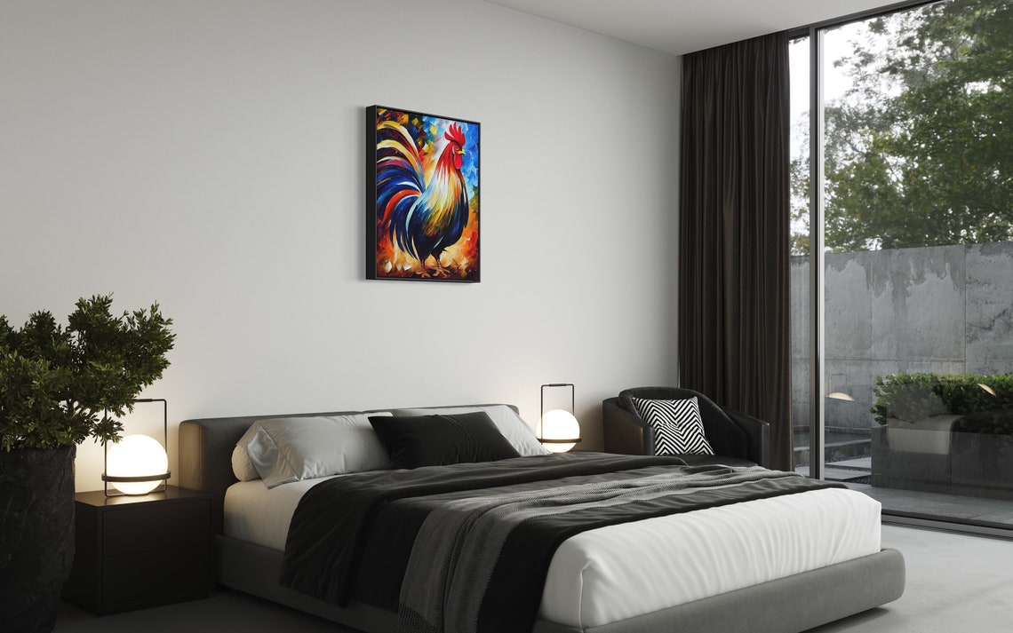 Vibrant Rainbow Rooster Colorful Plumage Oil Painting Art Poster - Image 2