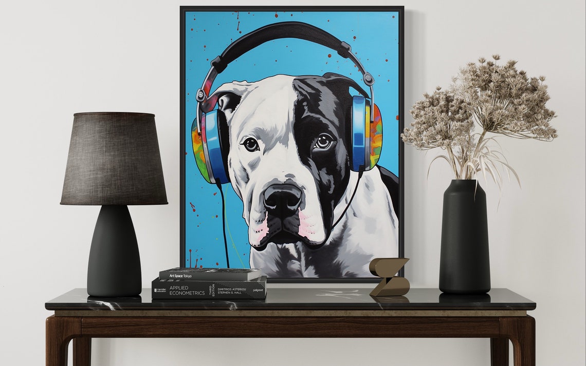 Staffordshire Dog Wearing Headphones Paint Splatter Music Poster - Image 3