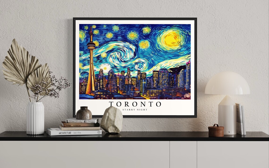 Toronto Canada Starry Night Skyline CN Tower Night Glow City Art Poster - Image 2