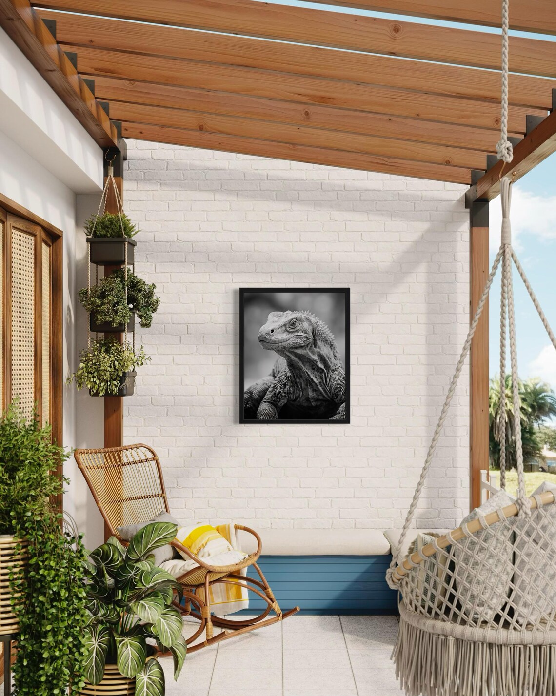Komodo Dragon Head Close-Up Black and White Reptile Photo Poster - Image 3