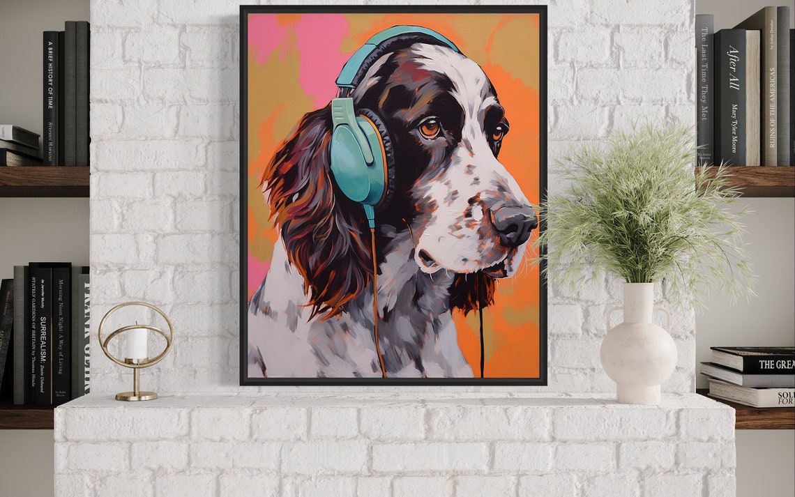 English Setter Dog Wearing Headphones Sunset Pop Art Music Poster - Image 4