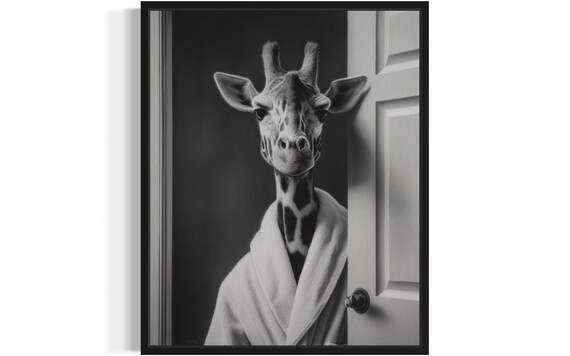 Giraffe Animal Restroom Poster Art Print Bathroom Wall Original Paint Artwork Decor