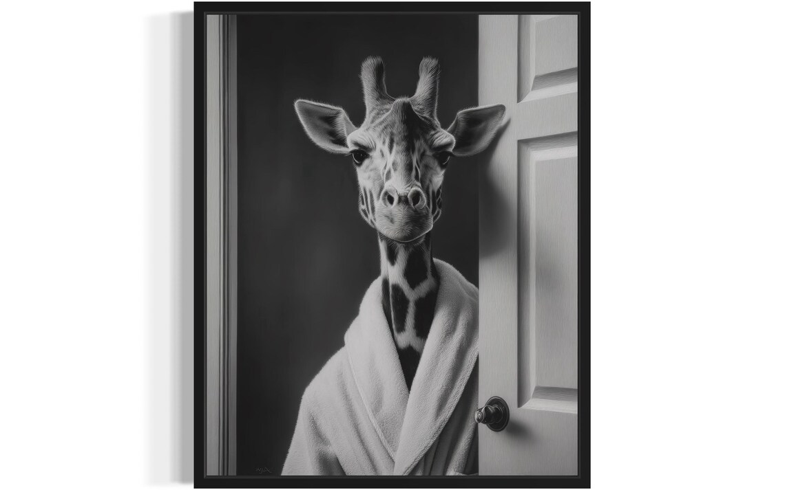Giraffe Animal Restroom Poster Art Print Bathroom Wall Original Paint Artwork Decor