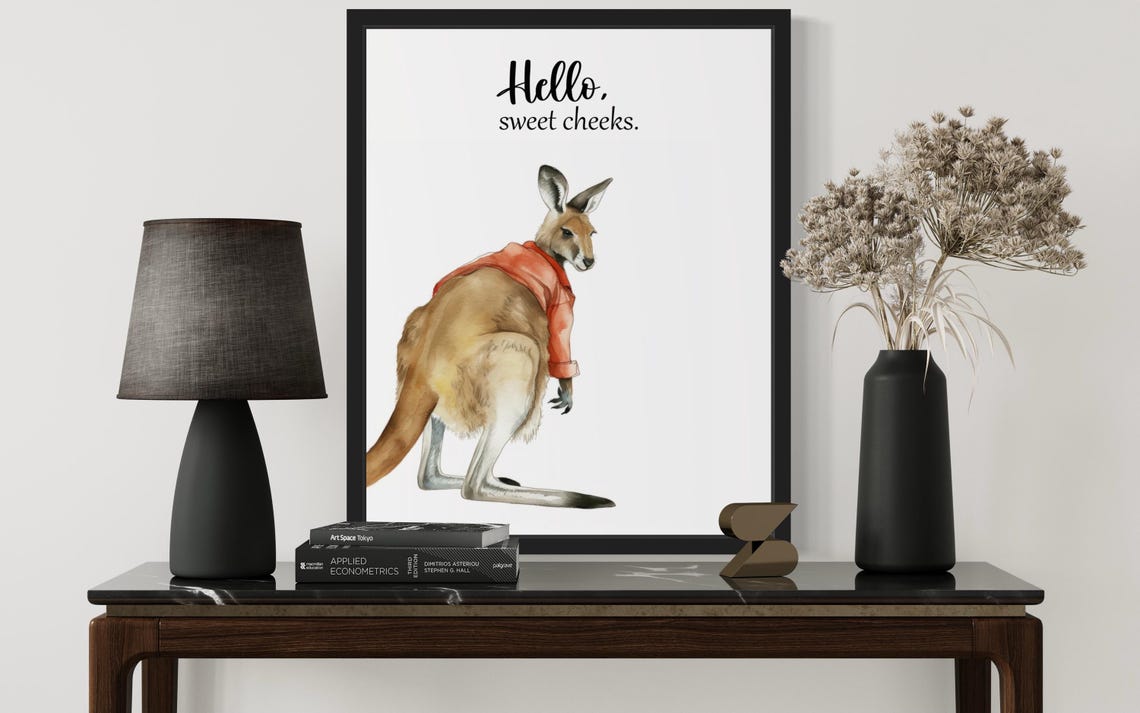 Hello Sweet Cheeks Kangaroo With Towel Bathroom Humor Poster - Image 3