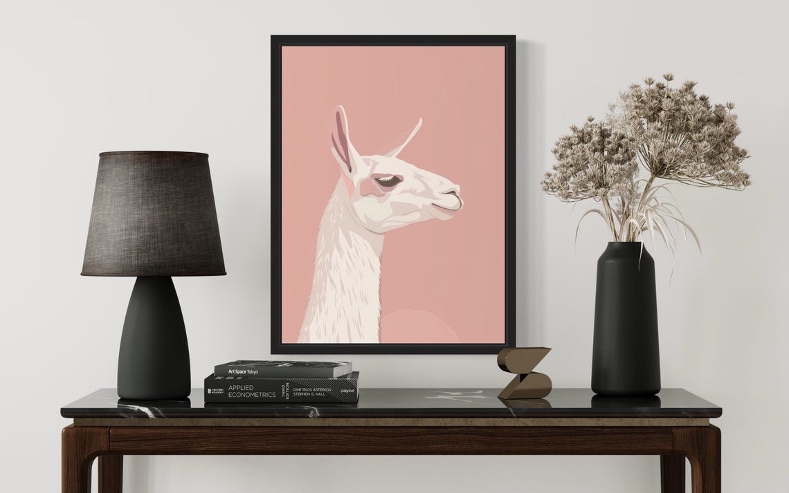 White Llama Head Profile Blush Pink Background Modern Art Poster - Image 3