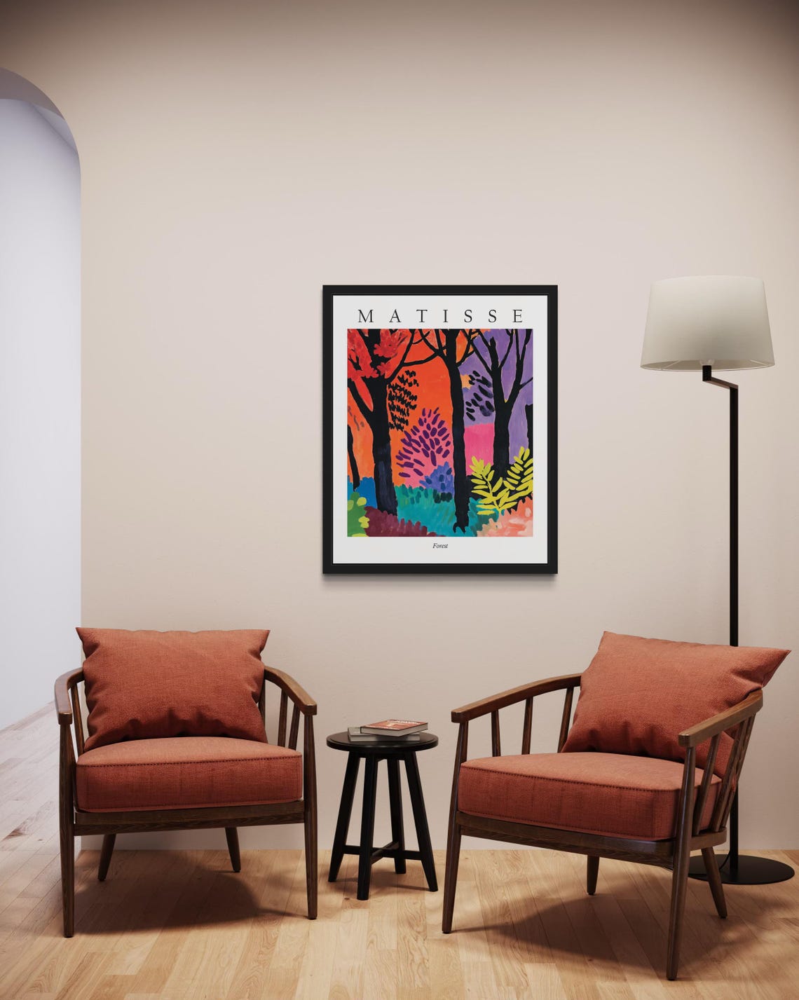 Sunset Forest with Dark Tree Trunks in Matisse Style Art Poster - Image 2