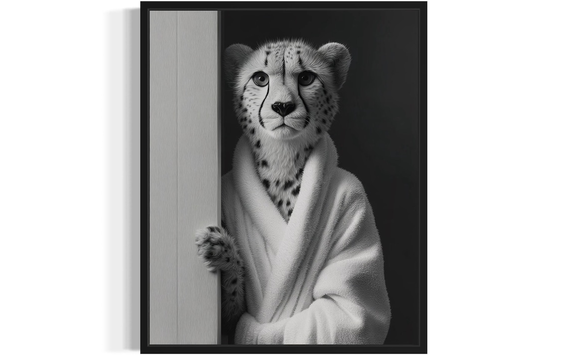 Cheetah Bathrobe Peeking Funny Safari Animal Bathroom Art Poster