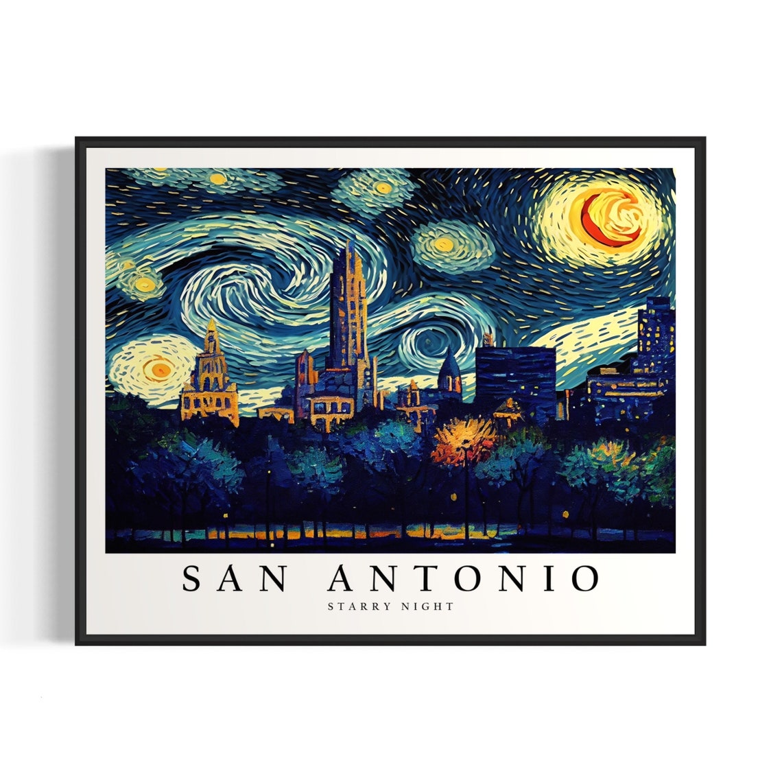 San Antonio Texas Starry Night Van Gogh Style Downtown Skyline Poster