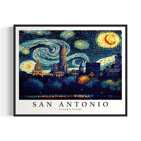 San Antonio Texas Starry Night Van Gogh Style Downtown Skyline Poster