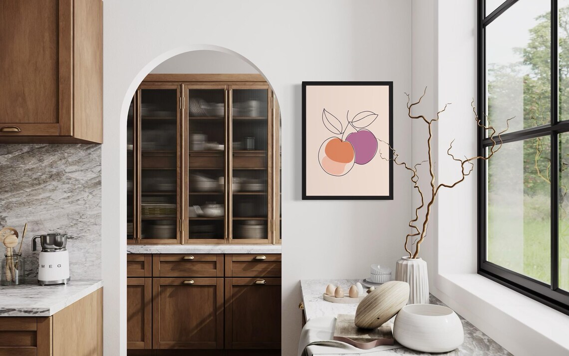 Plums Minimal Line Art Orange Purple Fruit Illustration Art Poster - Image 4