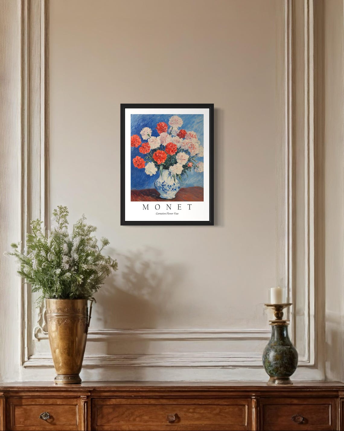 Carnation Flower Vase Red White Blooms Monet Style Art Poster - Image 4