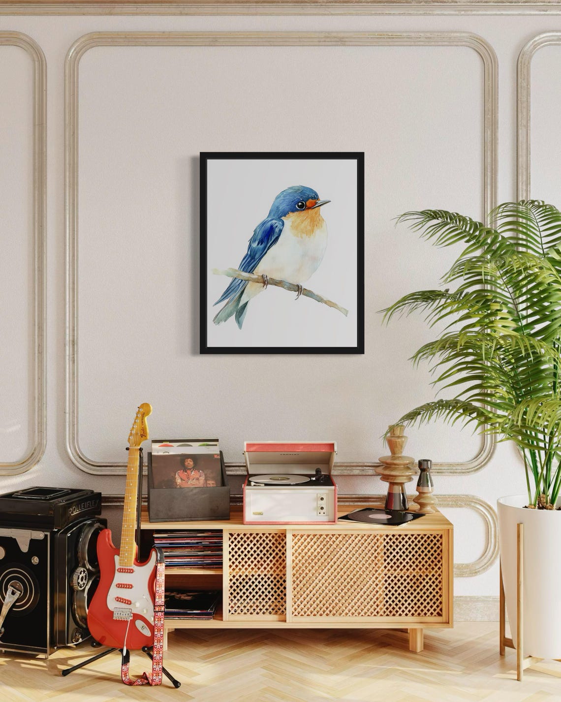 Barn Swallow Watercolor Songbird Perched on a Thin Branch Art Print - Image 4