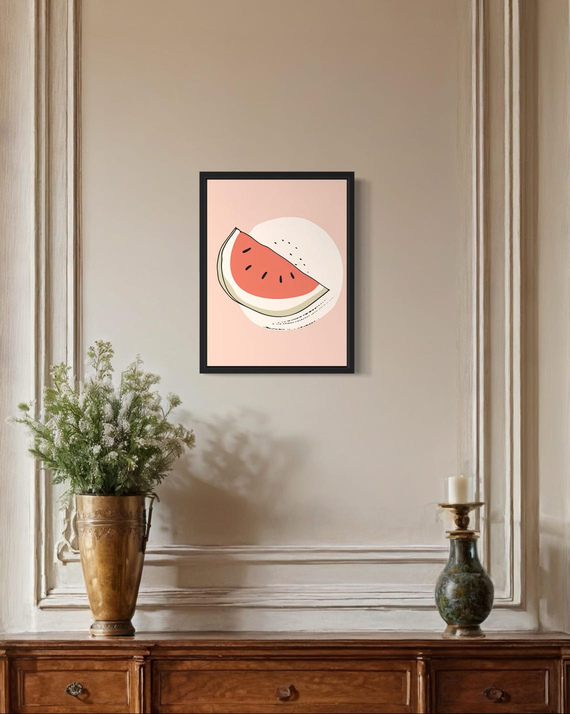 Minimalist Watermelon Slice Illustration Soft Blush Kitchen Art Poster - Image 2
