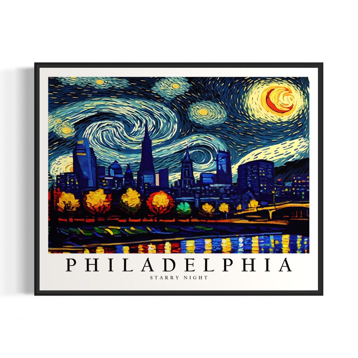 Philadelphia Starry Night River Reflection Skyline Art Poster