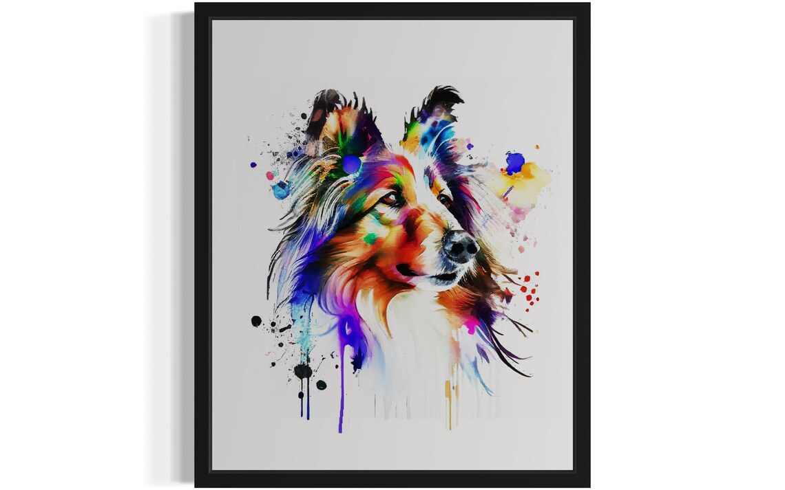 Shetland Sheepdog Sheltie Rainbow Watercolor Portrait Dog Poster
