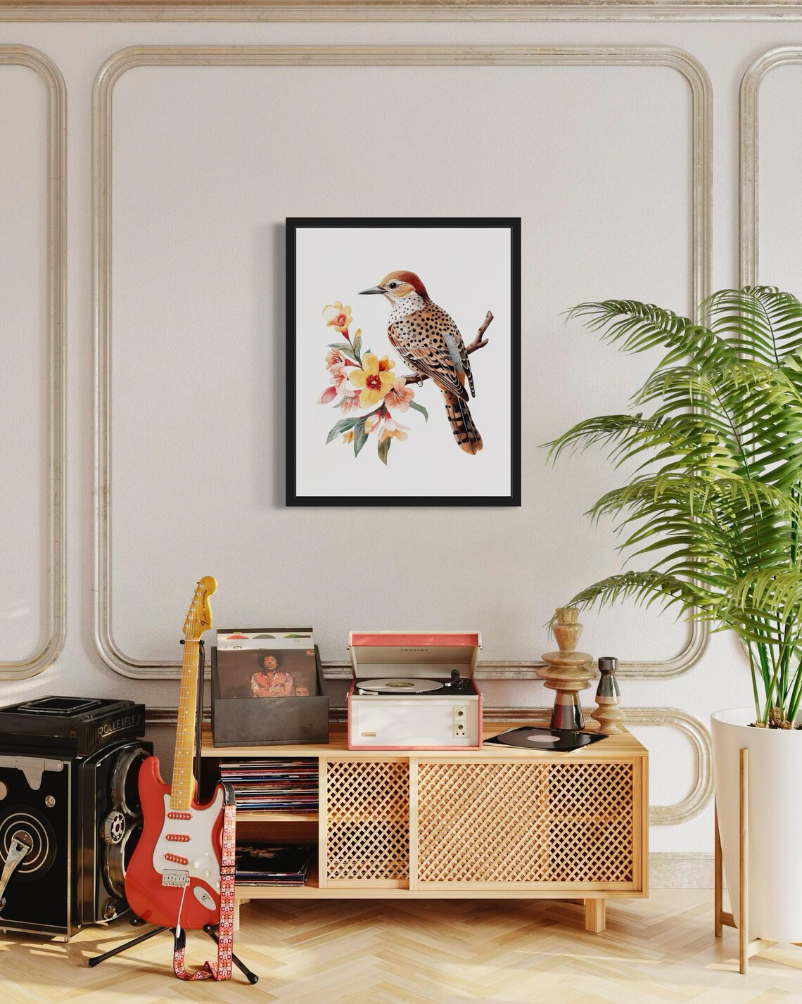 Northern Flicker On Yellow Blossom Branch Watercolor Bird Poster - Image 4